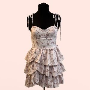 Floral Tiered Dress with Bow Straps